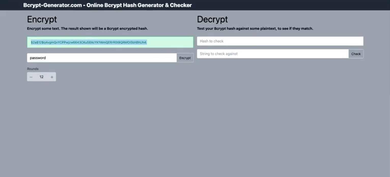 Bcrypt Encoding Example